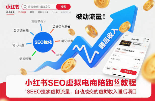 小红书SEO虚拟电商陪跑教程,实现seo搜索被动流量,自动成交的被动收入睡后项目-樵渔匹
