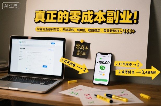 真正的零成本副业!问卷调查暴利项目,无脑操作,纯0撸,收益稳定,每天轻松日入100+【揭秘】-樵渔匹