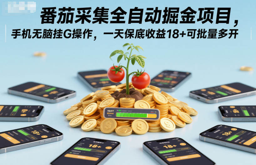 番茄采集全自动掘金项目，手机无脑挂G操作，一天保底收益18+可批量多开【揭秘】-樵渔匹