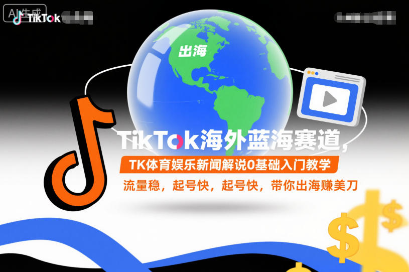 TikTok海外蓝海赛道，TK体育娱乐新闻解说0基础入门教学，流量稳，起号快，带你出海賺美刀-樵渔匹