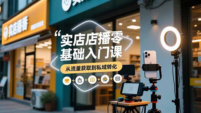 实体店播零基础入门课,实体店+短视频+直播+微信生态+私域社群,从流量获取到私域转化-樵渔匹