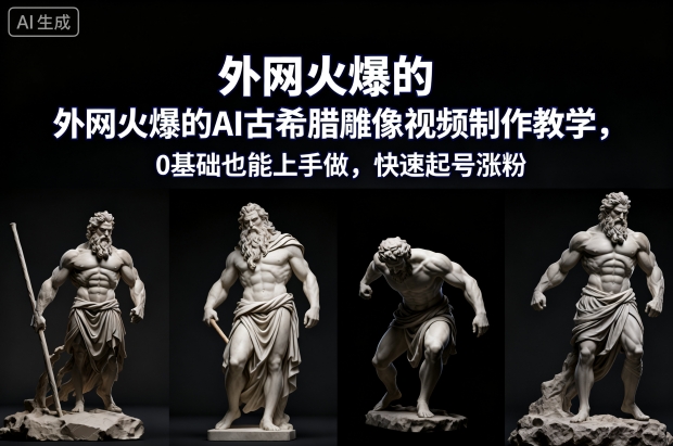 外网火爆的AI古希腊雕像视频制作教学，0基础也能上手做，快速起号涨粉-樵渔匹