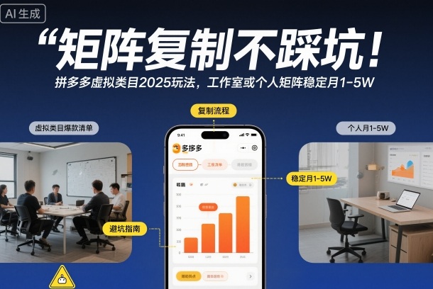 矩阵复制不踩坑！拼多多虚拟类目2025玩法，工作室或者个人矩阵稳定月1-5W【揭秘】-樵渔匹