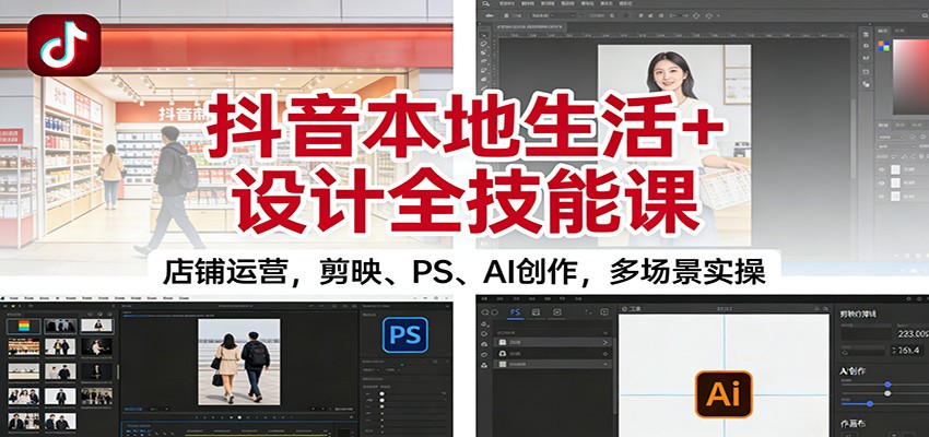 抖音本地生活+设计全技能课：店铺运营，剪映、PS、AI创作，多场景实操-樵渔匹