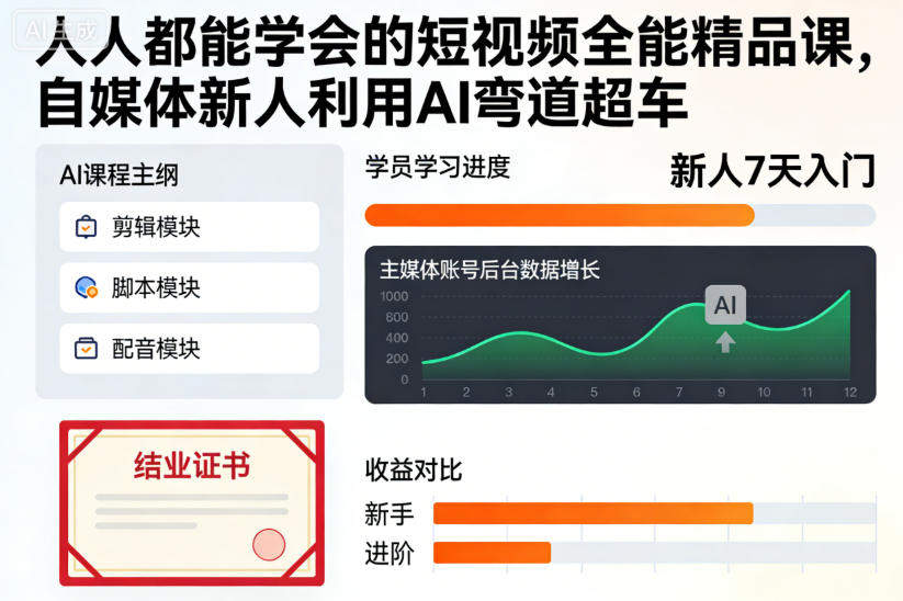 人人都能学会的短视频全能精品课，自媒体新人利用AI弯道超车-樵渔匹