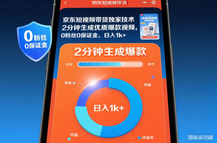 京东短视频带货独家技术,2分钟生成一条优质爆款视频,0粉丝0保证金,日入1k+【揭秘】-樵渔匹
