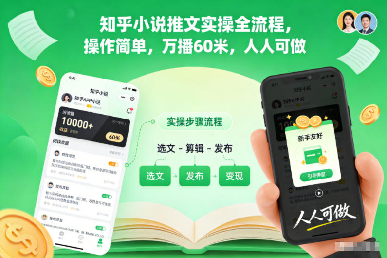 知乎小说推文实操全流程,操作简单,万播60米,人人可做-樵渔匹