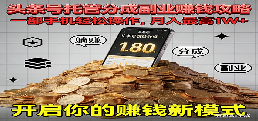 全程托管今日头条,一部手机就可以开干,最高躺赚1W+-樵渔匹