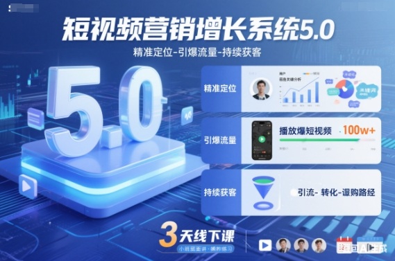 短视频营销增长系统5.0,精准定位-引爆流量-持续获客,3天线下课(音频+图片)-樵渔匹