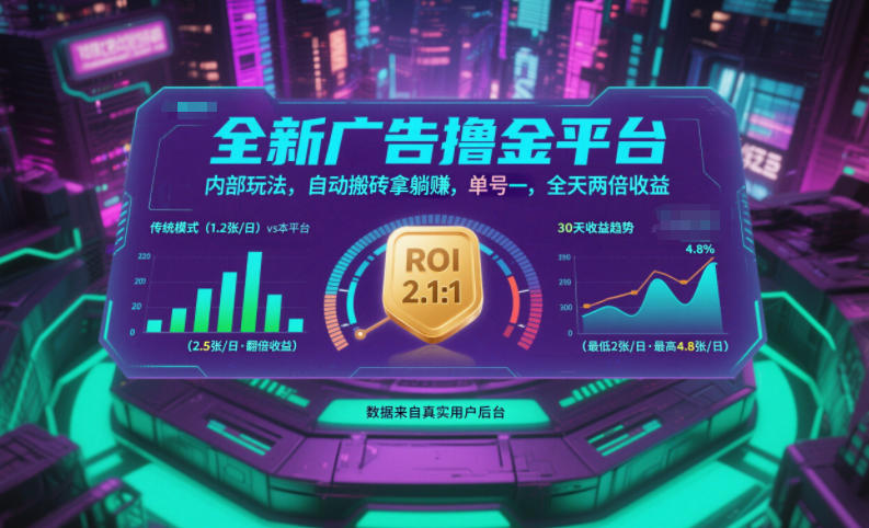 全新广告撸金平台,内部玩法,自动搬砖拿躺賺,单号一天保底2张+,全天两倍收益【揭秘】-樵渔匹