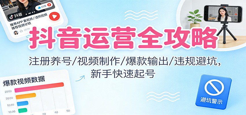抖音运营全攻略:注册养号/视频制作/爆款输出/违规避坑,新手快速起号-樵渔匹
