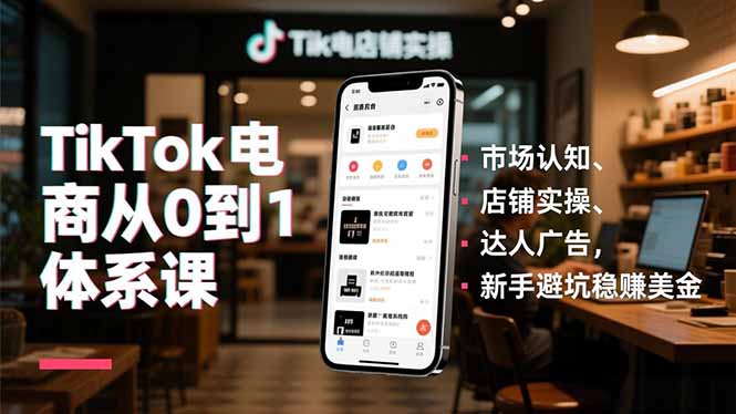 TikTok电商从0到1体系课,市场认知、店铺实操、达人广告,新手避坑稳赚美金-樵渔匹