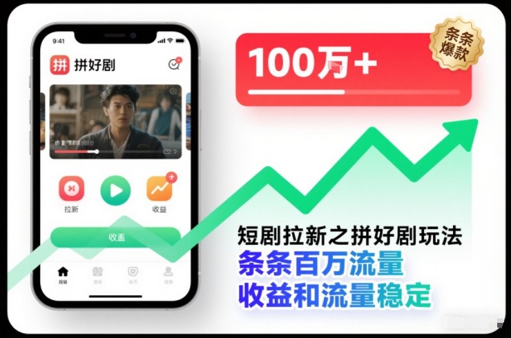 短剧拉新之拼好剧玩法，条条百万流量，收益和流量稳定-樵渔匹