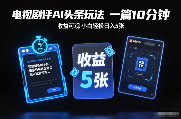 电视剧评AI头条玩法，一篇10分钟，收益可观，小白轻松日入5张+【独家】-樵渔匹