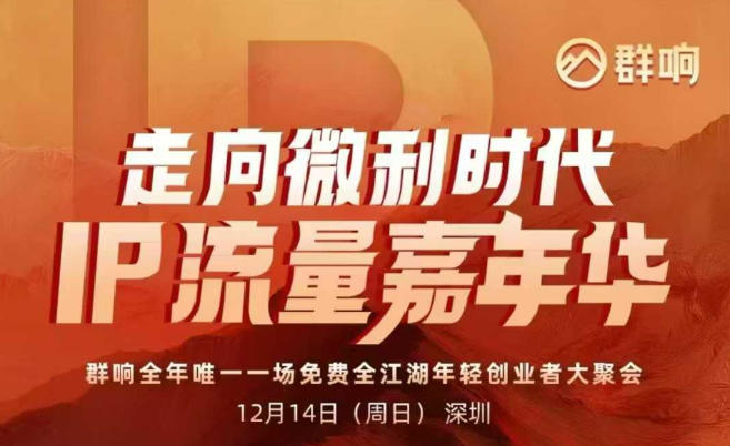 2025ip嘉年华万人12月14深圳线下课，走向微利时代，IP流量嘉年华，实操性极强的商业干货课-樵渔匹