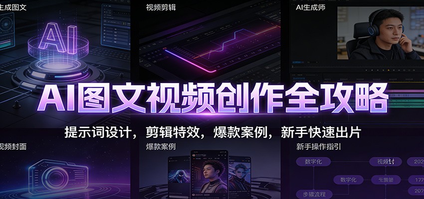 AI图文视频创作全攻略：提示词设计，剪辑特效，爆款案例，新手快速出片-樵渔匹