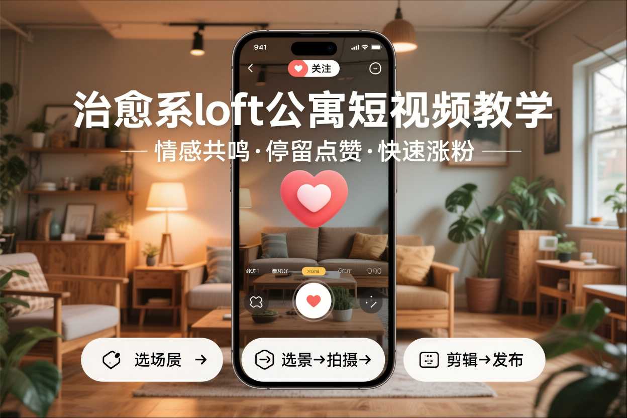 治愈系loft公寓短视频制作教学，情感共鸣引停留点赞关注，快速起号涨粉-樵渔匹