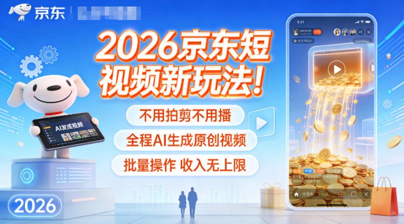 2026京东短视频新玩法！不用拍剪不用播，全程AI生成原创视频，批量操作收入无上限-樵渔匹
