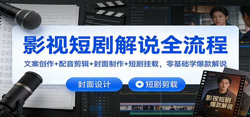影视短剧解说全流程：文案创作+配音剪辑+封面制作+短剧挂载，零基础学爆款解说-樵渔匹
