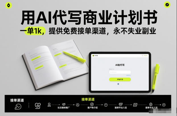 用AI代写商业计划书，一单1k，提供免费接单渠道，永不失业副业-樵渔匹