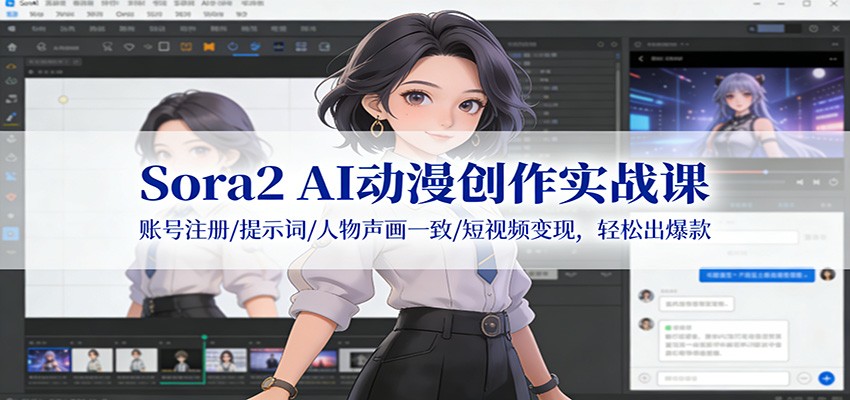 Sora2 AI动漫创作实战课：账号注册/提示词/人物声画一致/短视频变现，轻松出爆款-樵渔匹