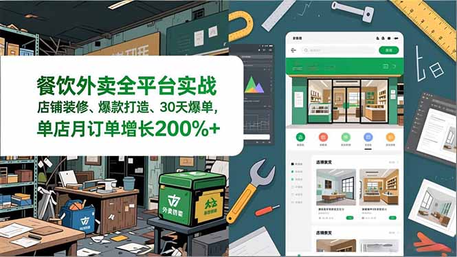 餐饮外卖全平台实战，店铺装修、爆款打造、30天爆单，手把手教学，单店月订单增长200%+-樵渔匹
