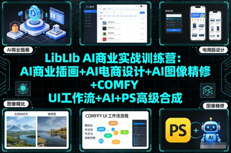 LibLIb AI商业实战训练营：AI商业插画+AI电商设计+AI图像精修+COMFY UI工作流+AI+PS高级合成-樵渔匹