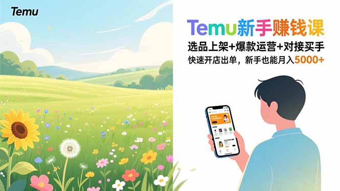 Temu新手赚钱课，选品上架+爆款运营+对接买手，快速开店出单，新手也能月入5000+-樵渔匹