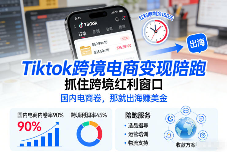 Tiktok跨境电商变现陪跑,抓住跨境红利窗口,国内电商卷,那就出海賺美金-樵渔匹