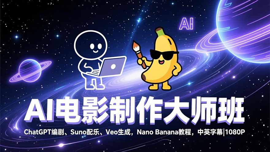 AI电影制作大师班：ChatGPT编剧、Suno配乐、Veo生成，Nano Banana教程，中英字幕|1080P-樵渔匹