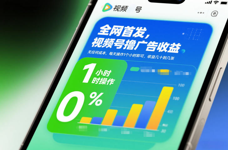 全网首发，视频号撸广告收益，无任何成本，每天操作1个小时即可，收益几十到几张-樵渔匹