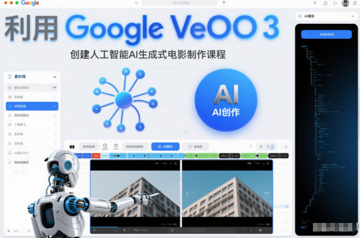 利l用Google Veo 3创建人工智能AI生成式电影制作课程，使用人工智能的力量创建令人惊叹的视频-樵渔匹