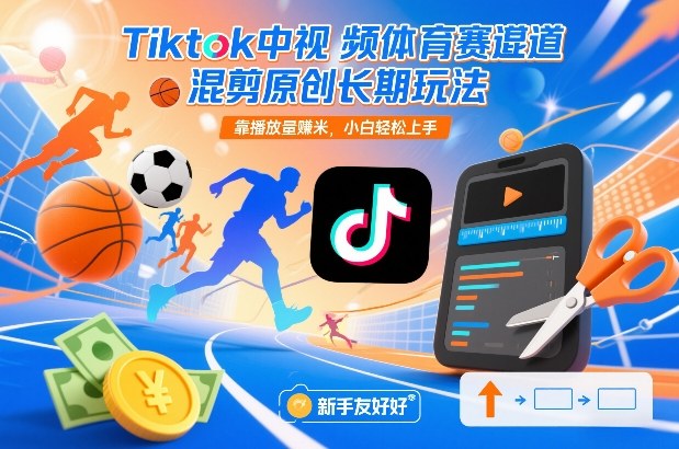 Tiktok中视频体育赛道混剪原创长期玩法，靠播放量賺米，小白轻松上手-樵渔匹
