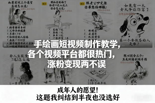 手绘画短视频制作教学，各个视频平台都很热门，涨粉变现两不误-樵渔匹