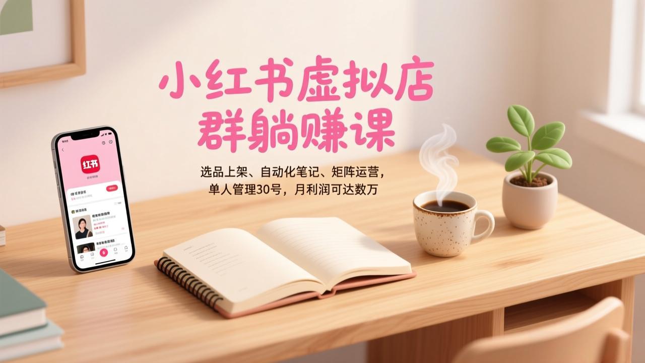 小红书虚拟店群躺赚课，选品上架、自动化笔记、矩阵运营，单人管理30号，月利润可达数万-樵渔匹
