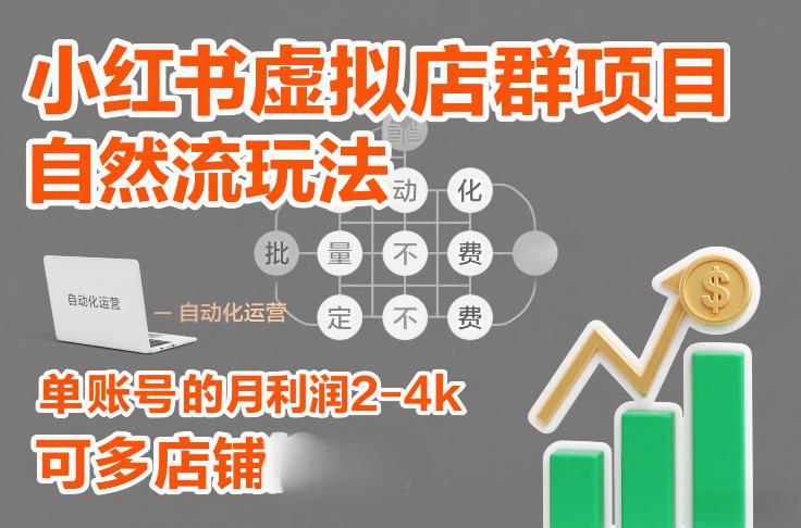 小红书虚拟店群项目，自然流玩法，批量自动化，稳定不费号，单账号的月利润2-4k，可多店矩阵-樵渔匹