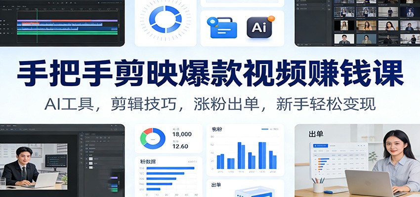 手把手剪映爆款视频赚钱课：AI工具，剪辑技巧，涨粉出单，新手轻松变现-樵渔匹