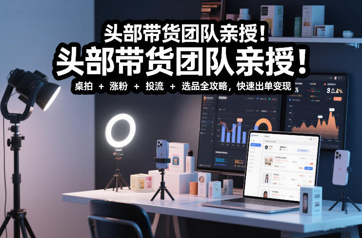 头部带货团队亲授！专业短视频实拍带货课：桌拍+涨粉+投流+选品全攻略，快速出单变现，月入2w+-樵渔匹