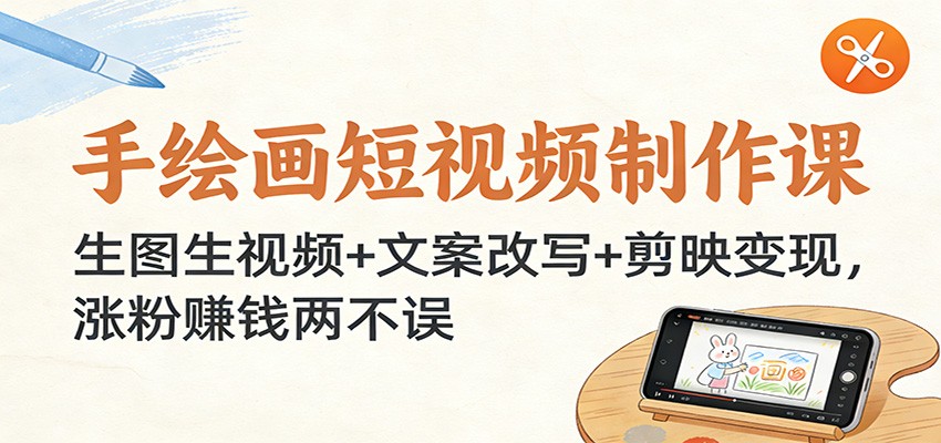 手绘画短视频制作课：生图生视频+文案改写+剪映变现，涨粉赚钱两不误-樵渔匹