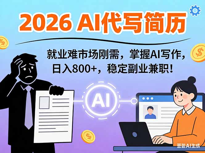 AI代写简历，超暴利，用万能模板月入1-3万实战教程，2026年市场刚需！-樵渔匹