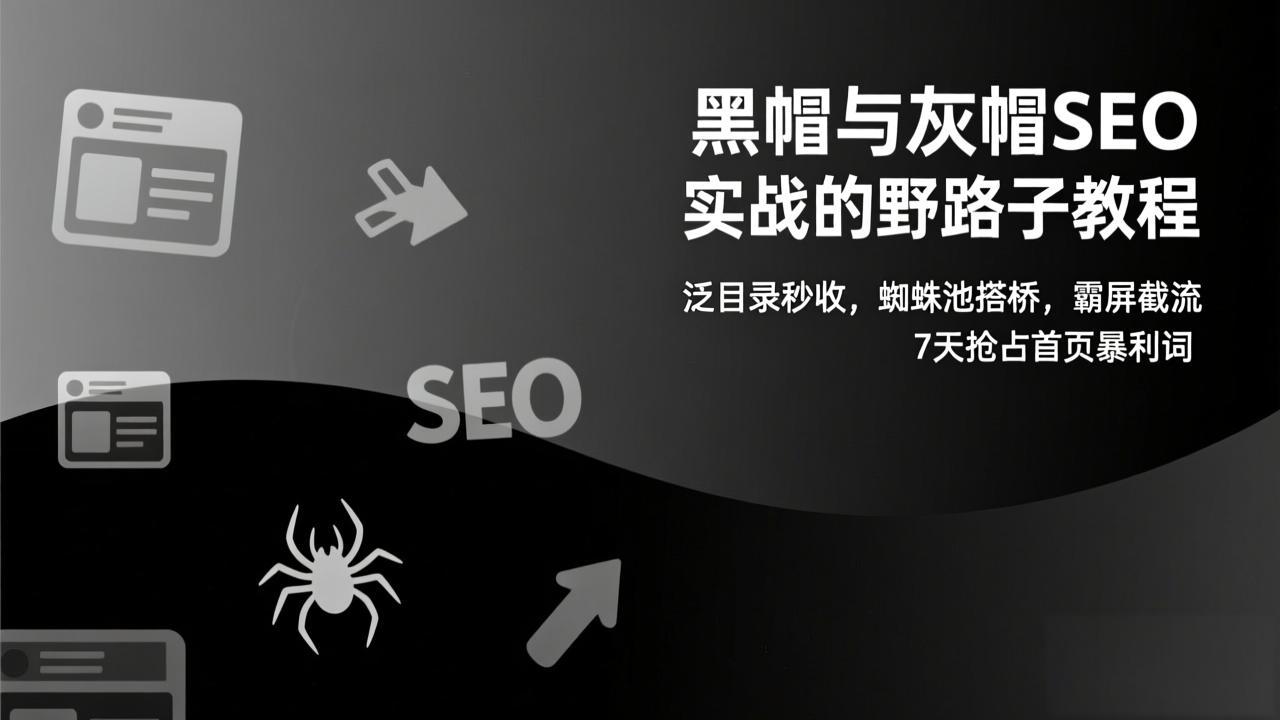 黑帽与灰帽SEO实战的野路子教程：泛目录秒收，蜘蛛池搭桥，霸屏截流，7天抢占首页暴利词-樵渔匹