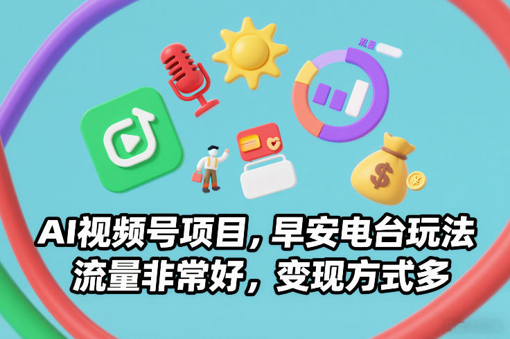 AI视频号项目，早安电台玩法，流量非常好，变现方式多-樵渔匹