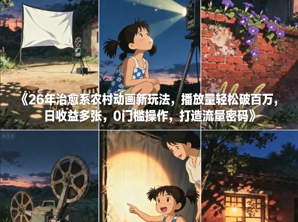 26年治愈系农村动画新玩法，播放量轻松破百万，日收益多张，0门槛操作，打造流量密码-樵渔匹