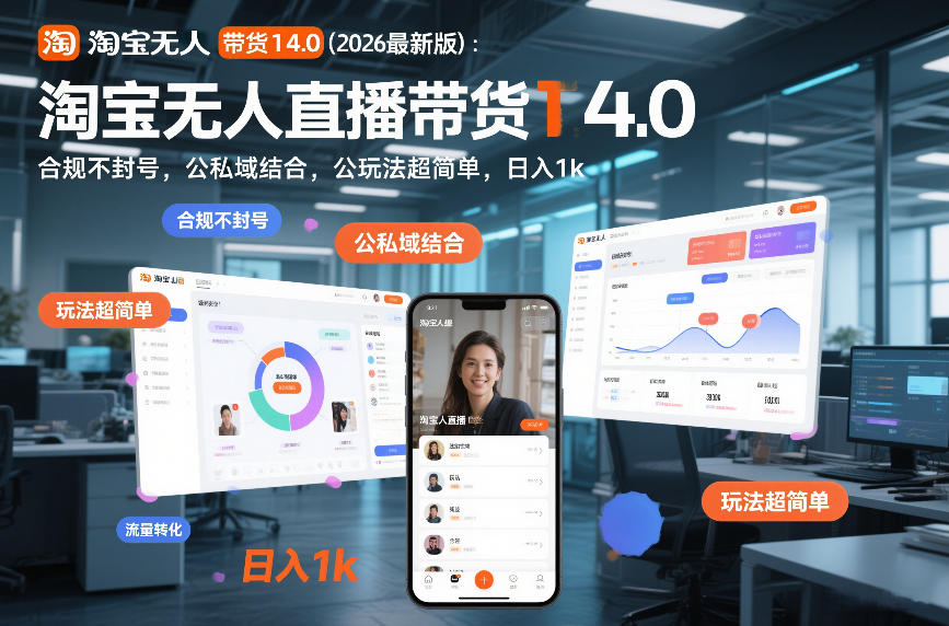 淘宝无人直播带货14.0(2026最新版)：合规不封号，公私域结合，玩法超简单，日入1k+【揭秘】-樵渔匹