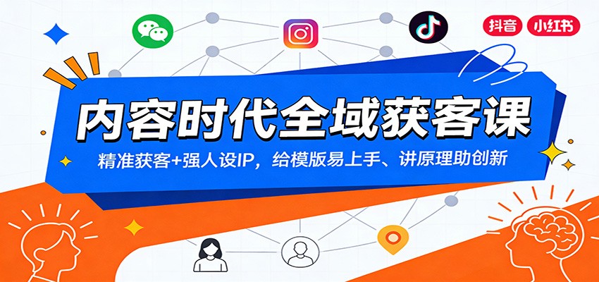 内容时代全域获客课：精准获客+强人设IP，给模版易上手、讲原理助创新-樵渔匹