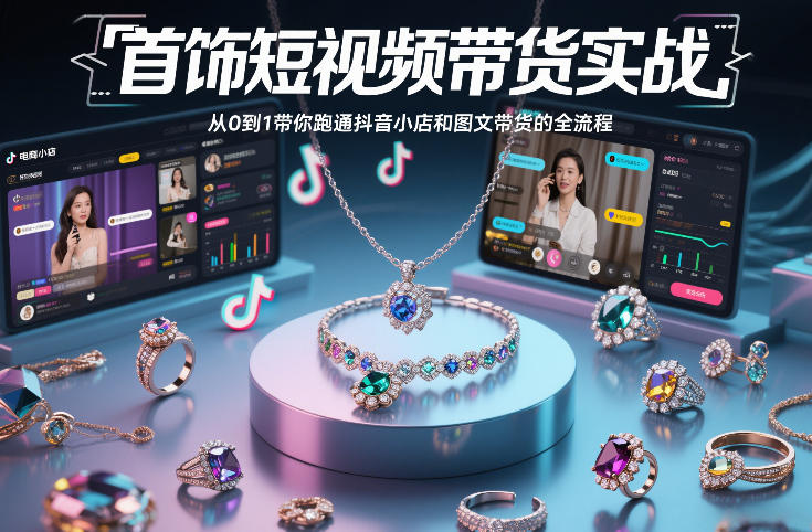 首饰短视频带货实战，从0到1带你跑通抖音小店和图文带货的全流程-樵渔匹