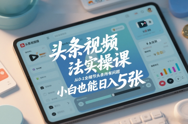 头条视频玩法实操课，从0-1全细节头条所有问题，小白也能日入5张-樵渔匹