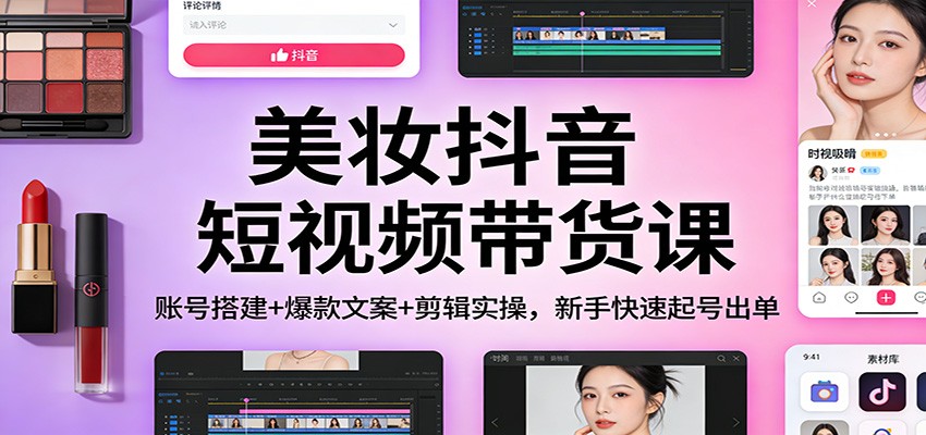 美妆抖音短视频带货课：账号搭建+爆款文案+剪辑实操，新手快速起号出单-樵渔匹