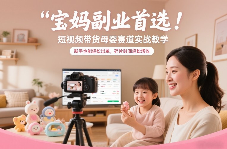 宝妈副业首选！短视频带货母婴赛道实战教学，新手也能轻松出单，碎片时间轻松增收-樵渔匹
