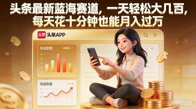 头条最新蓝海赛道，一天轻松大几张，每天花十分钟也能月入过1W【揭秘】-樵渔匹